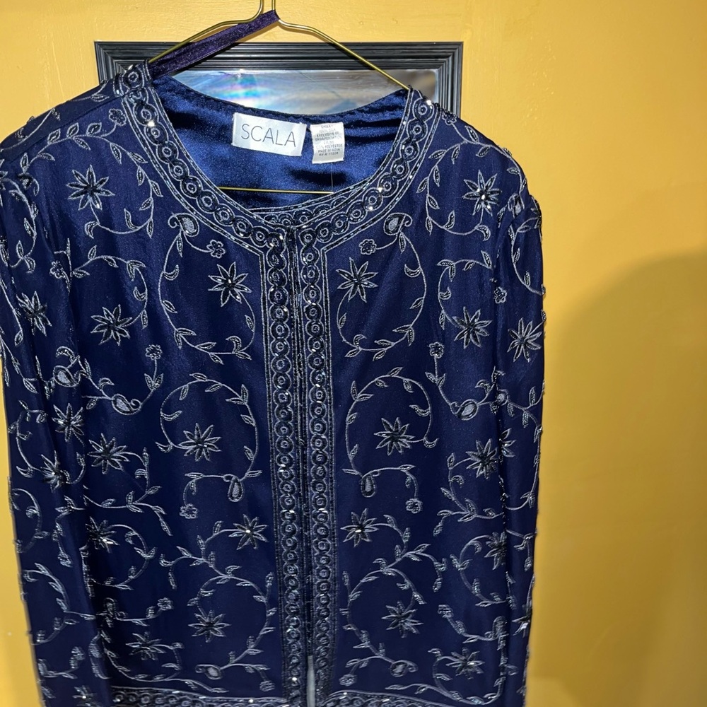 Scala Midnight Blue Embroidered Top